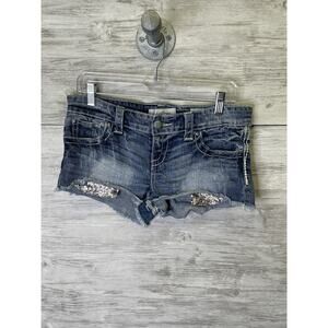 Daytrip Gemini Shorts Womens 28 Blue Denim Sequin Distressed Frayed Jean Summer